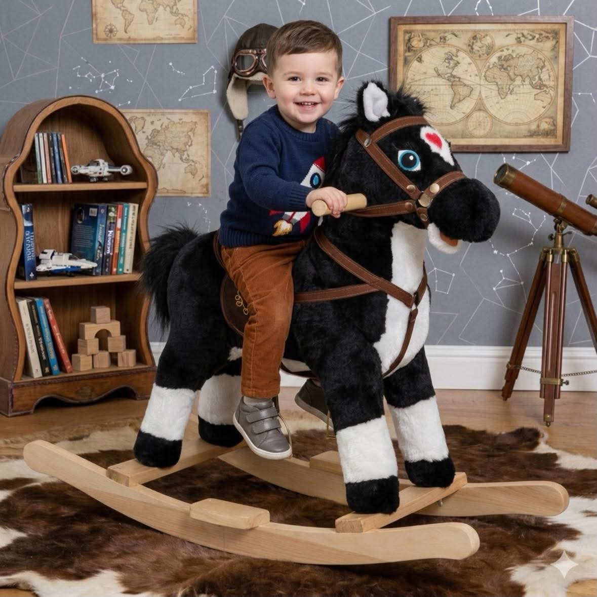 Plisani konjic klackalica sa muzikom Baby Line – Poni crni